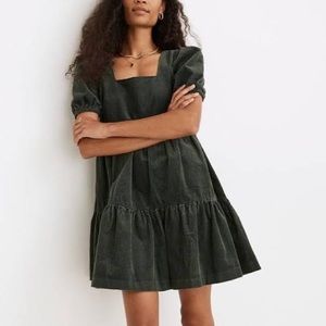Madewell tiered green velvet mini dress